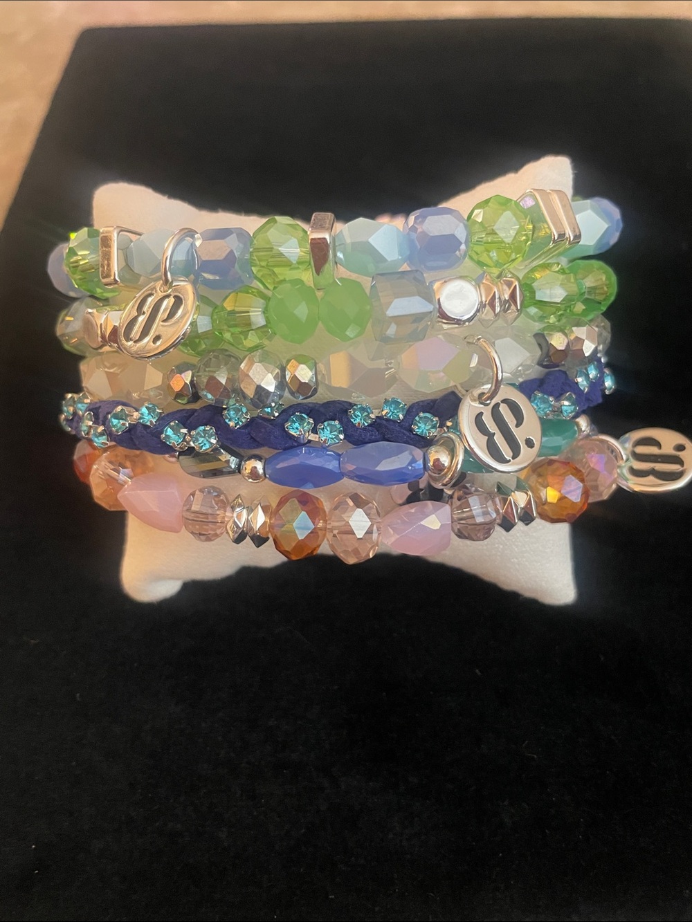 Lot of 7 BOMB PARTY Stackable stretch bracelets. NWOT!